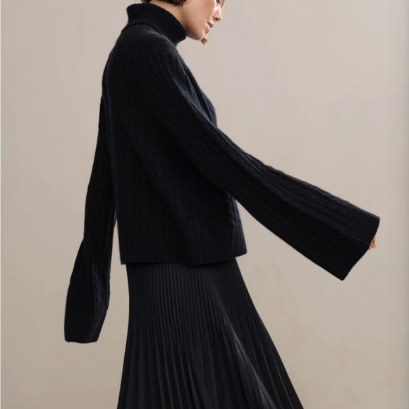 Jenni Kayne Black Cable Knit Turtleneck Sweater - Picture 3 of 6